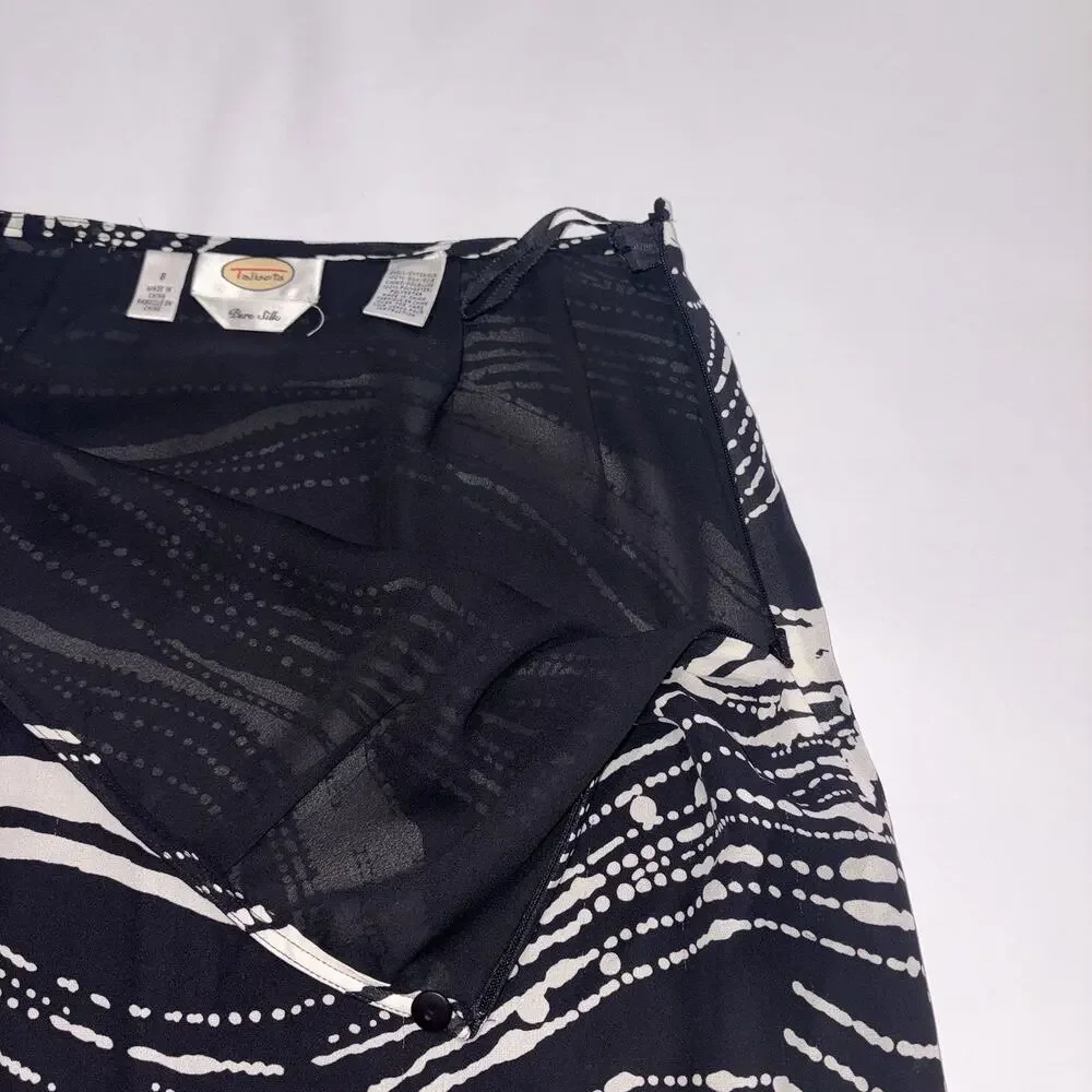 Talbots Skirt Black/Cream Aquatic Look Print 100% Pure Silk Classy Sz 8 Knee L - Picture 7 of 9